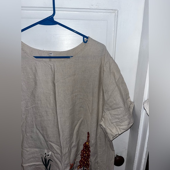 Minibee Women's Embroidered Linen Dress Summer A-Line Sundress Hi Low Tunic - Picture 3 of 9